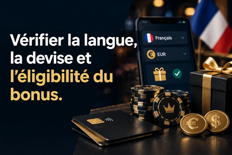 Vérifier la langue, la devise et l’éligibilité du bonus